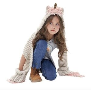 Crochet Unicorn Winter Hat with Scarf Pocket Hood Knit Hat Girls
